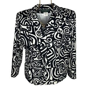 Harve Benard Geometric Print Blazer Suit Jacket - Black / White Womens Size 14P